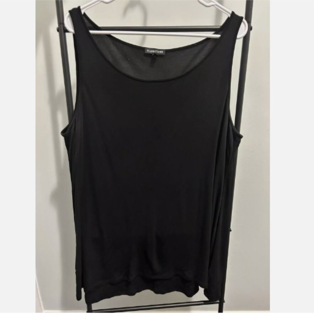 Eileen Fisher Black 100% Silk Tunic Long Tank Sleeveless Top X Large Plus